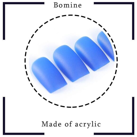 Blue Square Press on Nails, Short Fake Acrylic - False Nails for Women 24Pcs - Picture 8 of 10
